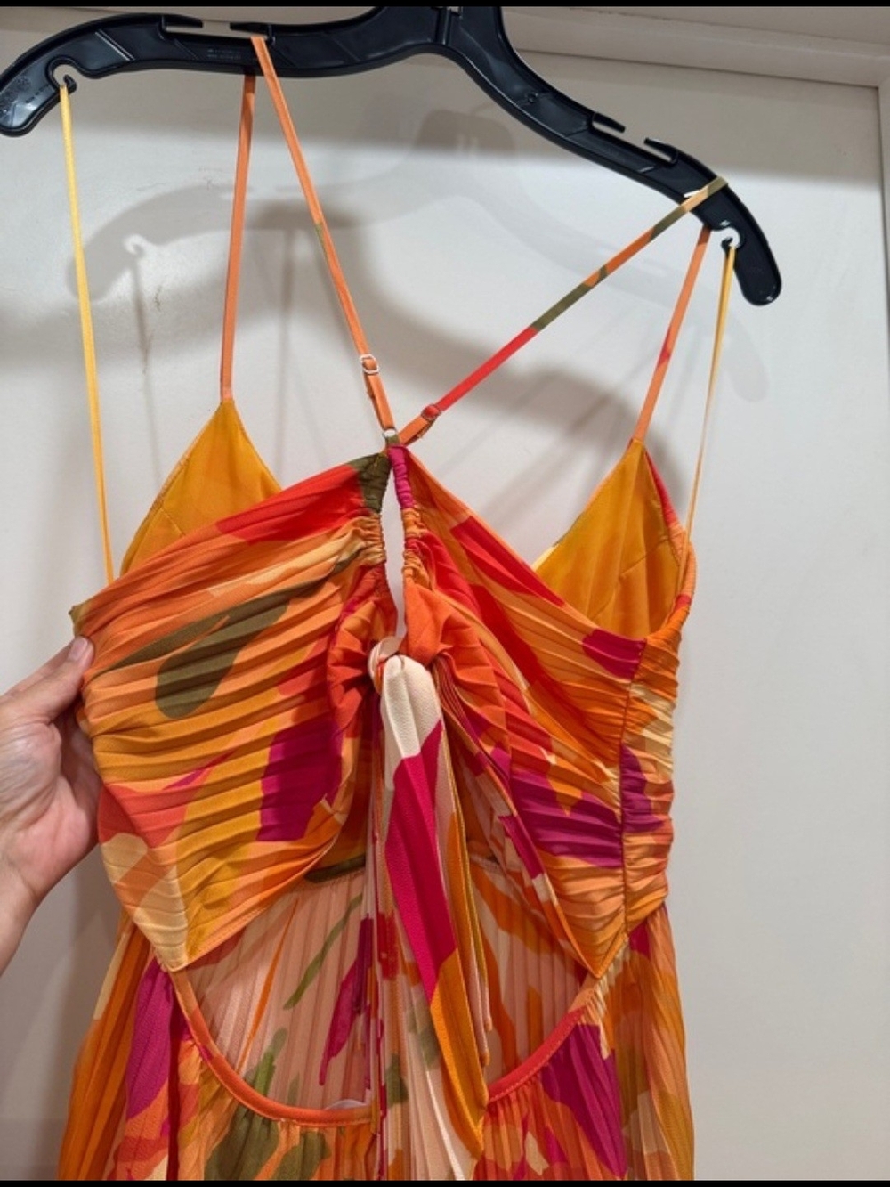 Astr Blythe Orange Floral Pleated Midi Dress with Pink & Green Accents - Picture 6 of 6